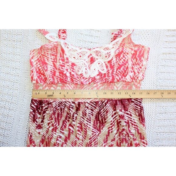 Snap Strappy Abstract Gypsy Dress Palm leaf print Size L Red & White Beachy Boho - Picture 3 of 11